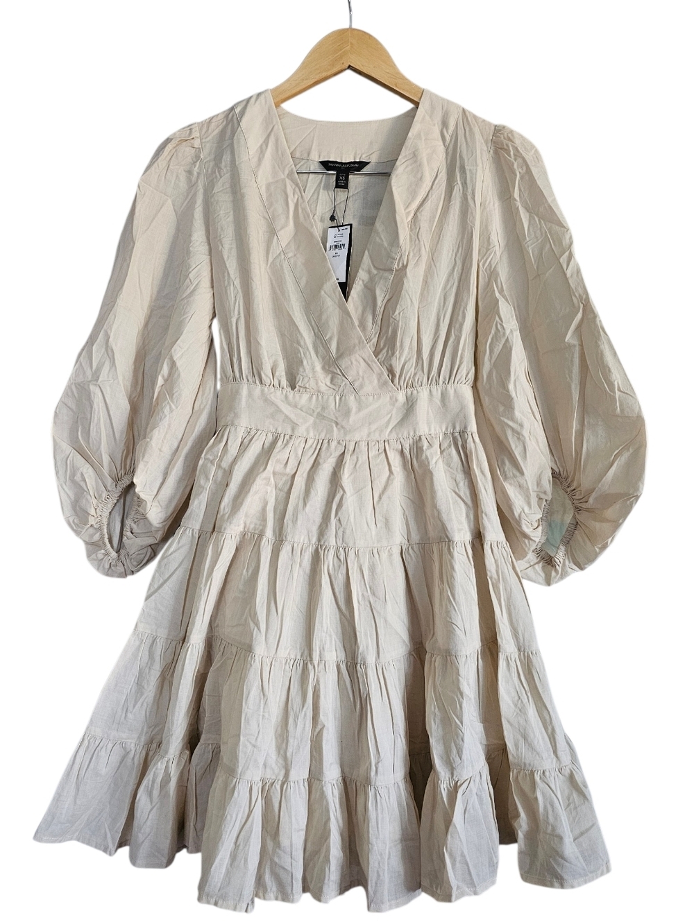Banana Republic Cream Tiered V-Neck Mini Dress with Balloon Sleeves